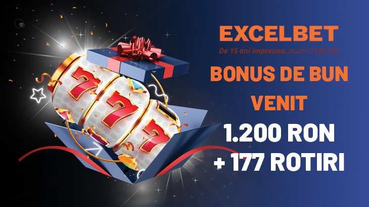 Excelbet bonus de bun venit - 1200 RON + 177 Rotiri Gratuite